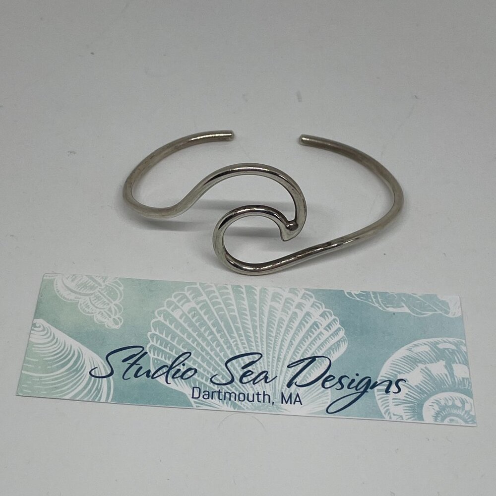 Solid Sterling Silver Wave Bracelet Bangle - image 1